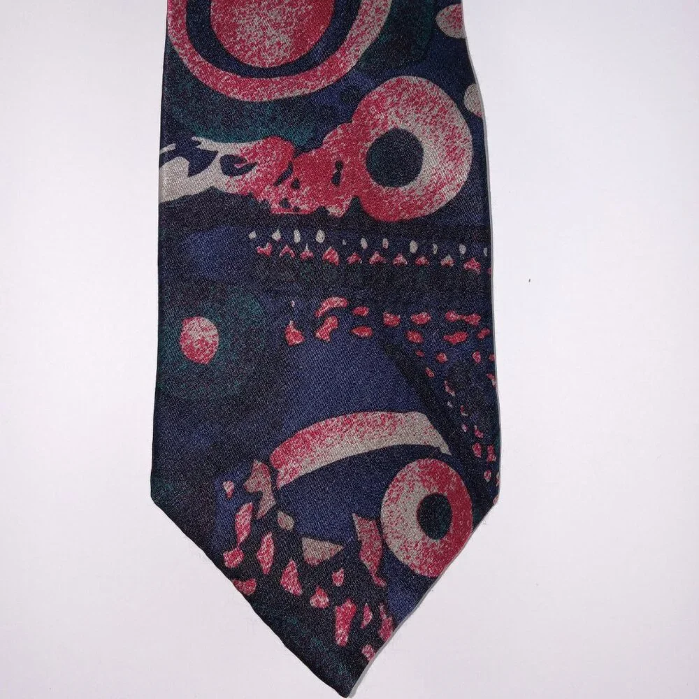 Oscar De La Renta Men's Classic Width Tie Navy Multi Abstract Print 100% Silk